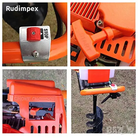 Моторен свредел за дупки GreenYard -52куб.см и 3 бр свредла φ100 mm,φ150 mm,φ200 mm, снимка 6 - Градинска техника - 48819784