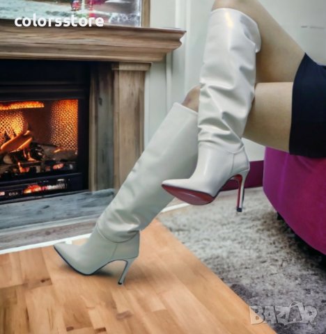 Ботуши на ток - бежова кожа - 1500-B