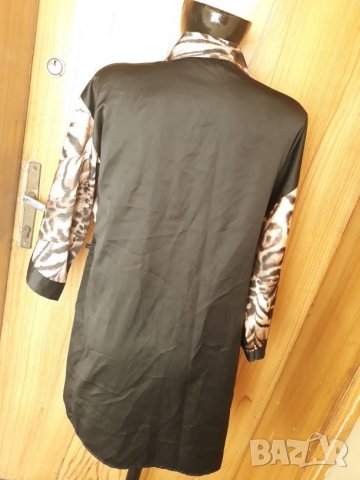 Черен сатенен халат с животински принт Л/ХЛ без колан, снимка 3 - Нощници - 26391478