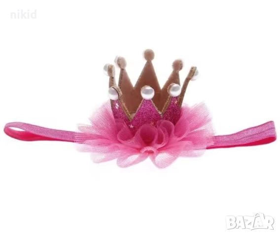 лента корона за коса глава за принцеса бебе на ластик с мъниста и брокат, снимка 12 - Други - 15031653