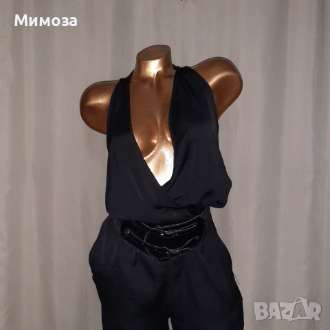 ZARA M Черен тънък гащеризон +подарък колан , снимка 6 - Гащеризони - 36492743