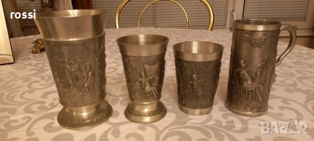 Vintage. Нови! Немски калаени чаши за вино, ракия серия Lindenwirthin, чаша