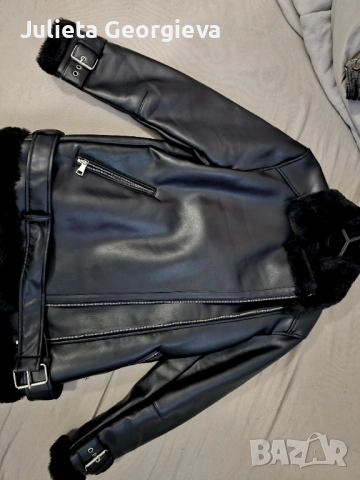 Дамско зимно кожено яке с пух