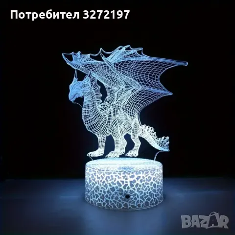 Холограмна 3D LED лампа Дракон-дистанционно управление 16 цвята+други режими на управление, снимка 2 - Настолни лампи - 49483289