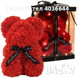 Плюшено мече с LED рози - подарък за мама, момиче, баба - комплект вечни рози 25 см, снимка 2 - Романтични подаръци - 53037091