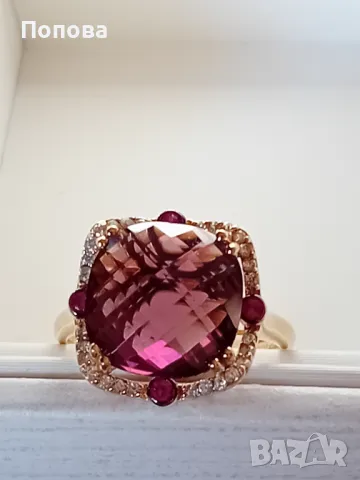 Уникален италиански златен пръстен с естествен камък, снимка 2 - Пръстени - 48405589