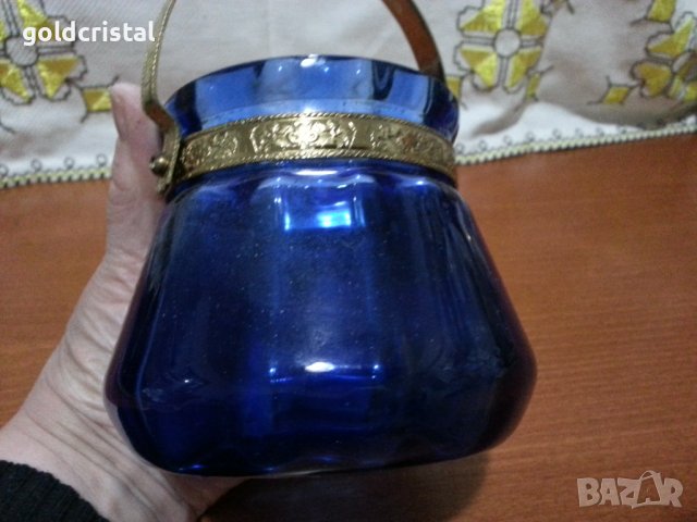 стара стъклена ледарка цветно кобалтово стъкло , снимка 2 - Антикварни и старинни предмети - 43343054