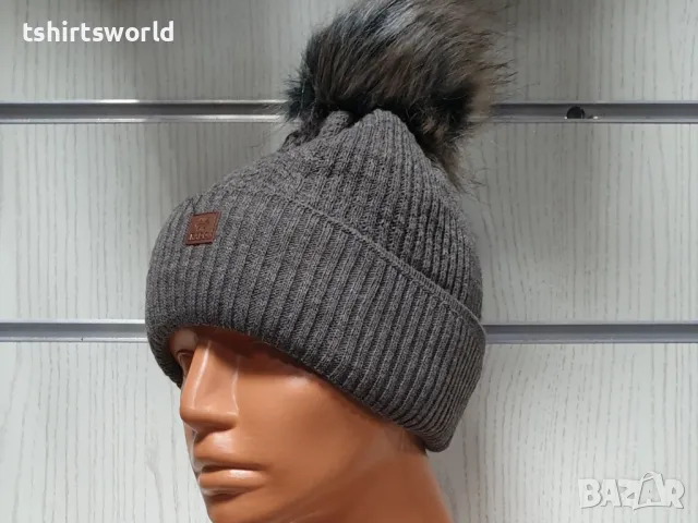 Нова зимна дамска шапка SilverStar в кафяв цвят с пух/помпон, снимка 5 - Шапки - 47927787