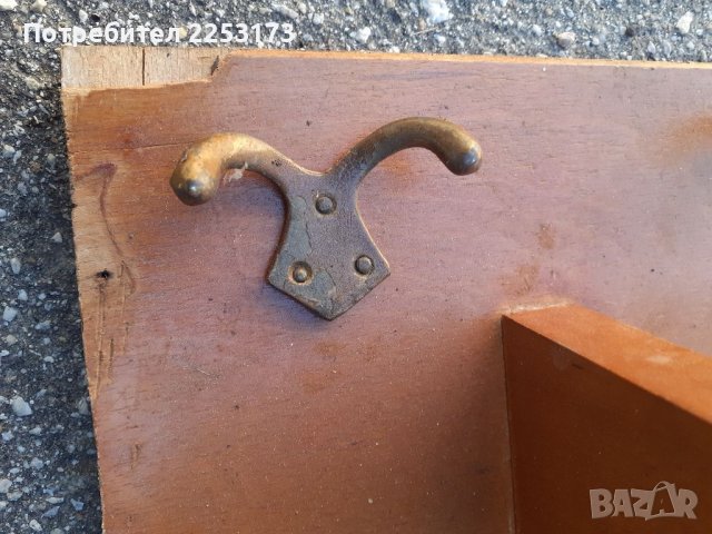 Селска дървена вила за сено и закачалка с месингови куки, снимка 2 - Декорация за дома - 38085350