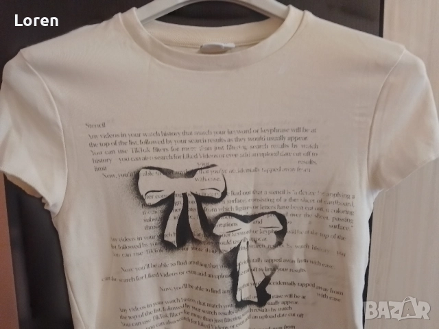 Ново!*Bershka*Къса кремава готина тениска с 🎀 💋панделки🎀💋, снимка 6 - Тениски - 52637542