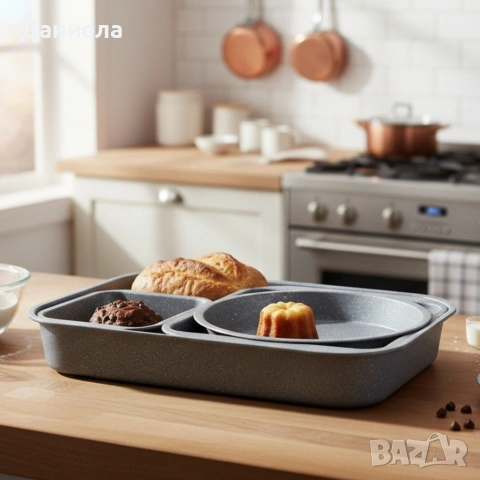 Комплект 4 тави за печене Cheffinger с мраморно незалепващо покритие 