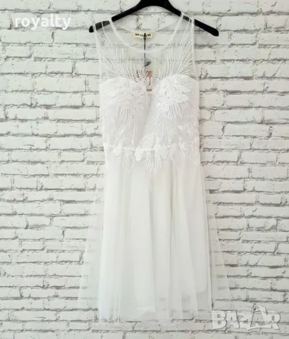 Дамска официална бяла тюлена рокля