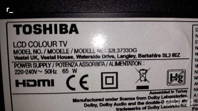 Toshiba 32l3733dg на части 
