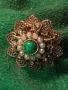 ВЕЛИКОЛЕПНА СТАРИННА ФИЛИГРАННА СКЪПОЦЕННА ПОЗЛАТЕНА МЕДНА БРОШКА с ШЛИФОВАН РЯДЪК ЗЕЛЕН ЯСПИС 45668, снимка 17