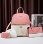 Дамска Розово Бяла Кожена Раница Комплект, снимка 5