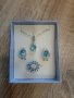 Много красиви сребърни комплекти с аквамарин обици пръстен и висулка със синджирче , снимка 3