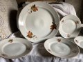 Голяма чиния/ плато с 6 малки чинии, есенни листа на Дянко Стефанов, ретро порцелан, снимка 1 - Сервизи - 39581837