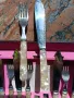 КОМПЛЕКТ ОТ 12 ВИНТИДЖ ХРОМИРАНИ НОЖОВЕ И ВИЛИЦИ ЗА РИБА С ДРЪЖКИ ОТ СЕДЕФ, снимка 6