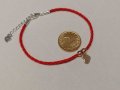 Дамска гривна червен шнур и сребърно сърце със покритие от розово злато, снимка 3