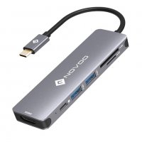NOVOO 6 в 1 алуминиев USB-C хъб, PD 100 W, HDMI 4K , 2хUSB 3.0, Четец на SD