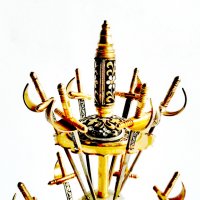 Винтидж комплект от 12 ретро испански миниатюрни мечове Толедо кирки за коктейли, снимка 2 - Колекции - 38345242