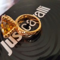 Just Cavalli-оригинален нов,18к.позлатен пръстен със естествен цитрин, снимка 10 - Пръстени - 35373774