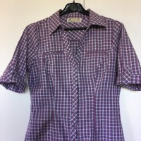 Памучна карирана риза М бяло и лилаво каре  ¾ къс ръкав, снимка 6 - Ризи - 26849375