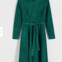 Зелена рокля имитация на велур, снимка 3 - Рокли - 44119803