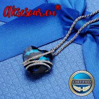 Дамско колие с висулка романтично чаровно синьо сърце кристал с посребрена верижка бижу верига мода , снимка 5 - Пръстени - 38380375