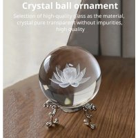 3D Прозрачен орнамент Водна лилия в кристална топка 60 мм + стойка орнамент, снимка 2 - Статуетки - 43147801