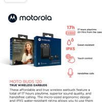 Motorola Moto Buds 120 - Истински безжични Bluetooth слушалки с микрофон и компактен калъф за зарежд, снимка 2 - Безжични слушалки - 40383642
