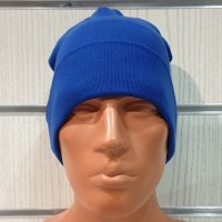 Нова мъжка зимна шапка с подгъв в син цвят, снимка 2 - Шапки - 39325482