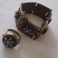 комплект възрожденски тип - гривна , нагръден накит и пръстен от бронз, снимка 6 - Антикварни и старинни предмети - 37332193