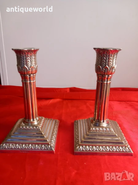 Стари Английски Дебело Посребрени СВЕЩНИЦИ. Маркирани!, снимка 1