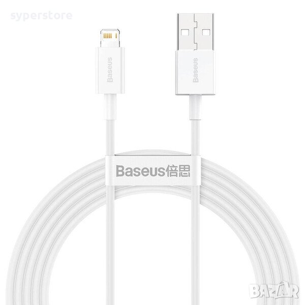 Кабел USB към Lightning 2m 2.4A Baseus CALYS-C02 QC Бял Cable USB to Lightning, снимка 1