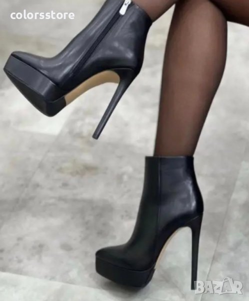 Боти на ток - черна кожа - YS85, снимка 1