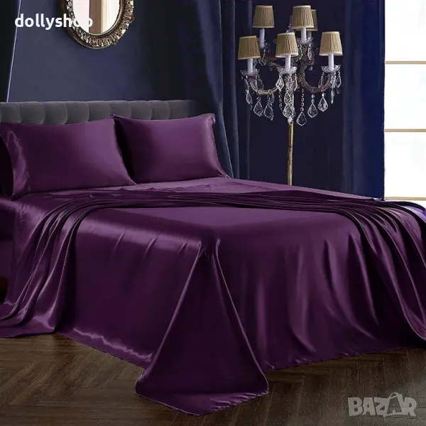 Purple Лилав Спален Комплек от Сатен 4 Части 200/220см. с ластик, снимка 1