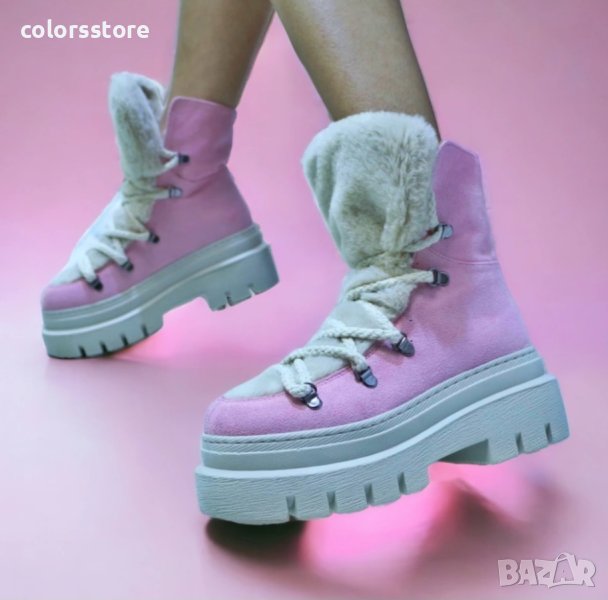 Боти на платформа - бежово с розово - BPUH1, снимка 1