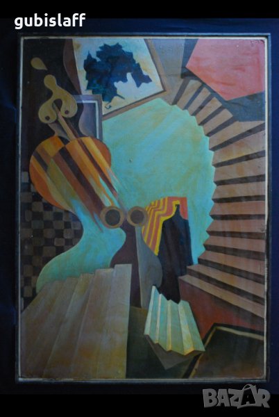 Стара картина, абстракция, сюрреализъм, 1980-те год., снимка 1