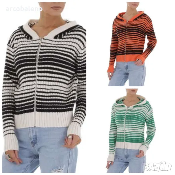 Дамска плетен суичър с качулка и цип, 3цвята , снимка 1