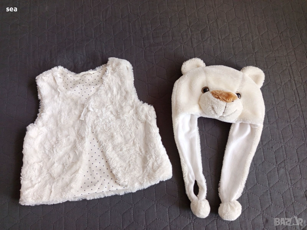 Бяло елече Н&М и шапка мече 5-6 г., снимка 1