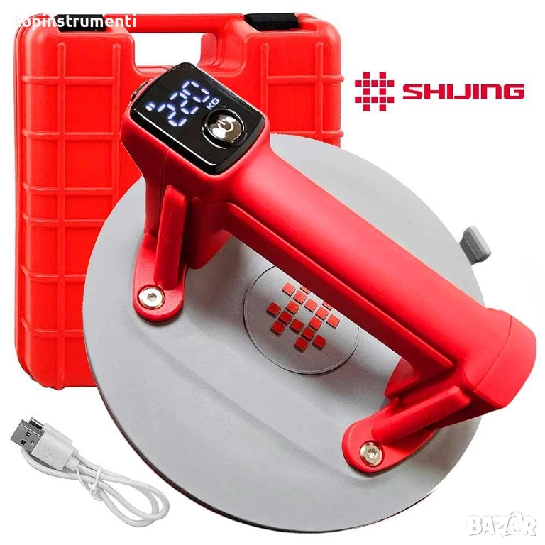 Вакуум вендуза, акумулаторна, SHIJING 6100 PRO, 220 мм, до 220 кг, дисплей, USB-C, куфар, снимка 1
