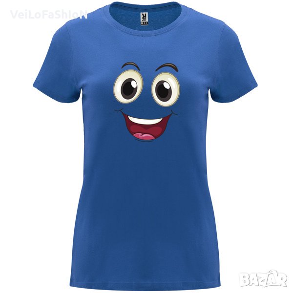 Нова дамска забавна тениска Smiling Face (Усмихнато лице) в син цвят, снимка 1