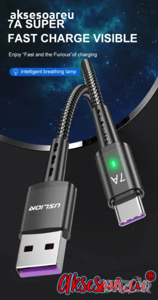 Нов висококачествен 7A USB заряден кабел тип C за Бързо зареждане на мобилен телефон за зарядно устр, снимка 1