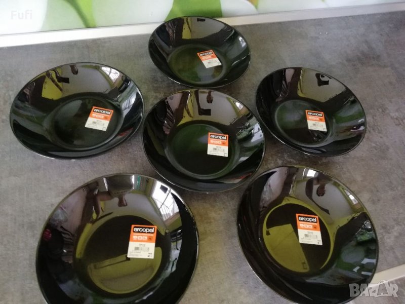 22 лв, 6 броя, черни дълбоки чинии, Arcopal , снимка 1