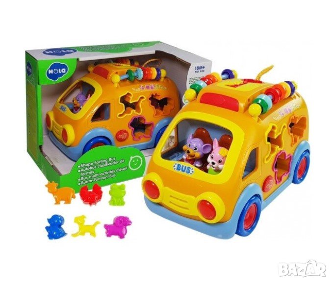 Образователен, интерактивен автобус с животинки HOLA SHAPE SORTING BUS TOY NO.988, снимка 1