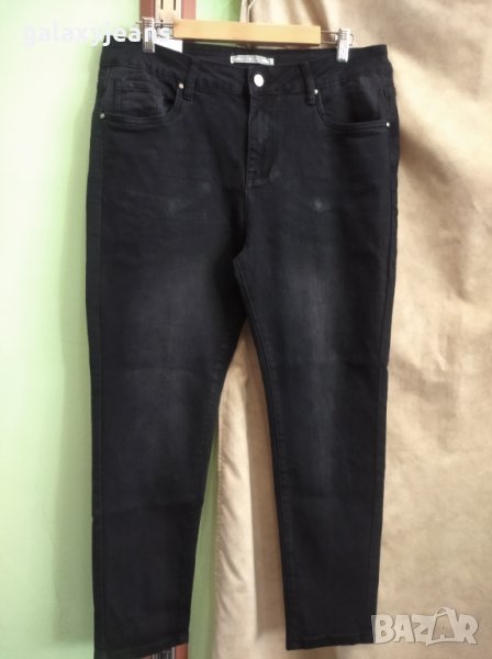 Gudi- черни дънки, големи размери, слим, леко избелени, по- къси, с еластан, снимка 1