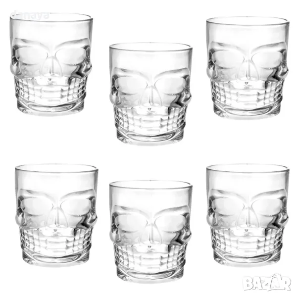 5585 Комплект от 6 броя стъклени чаши Череп, 290 мл, снимка 1