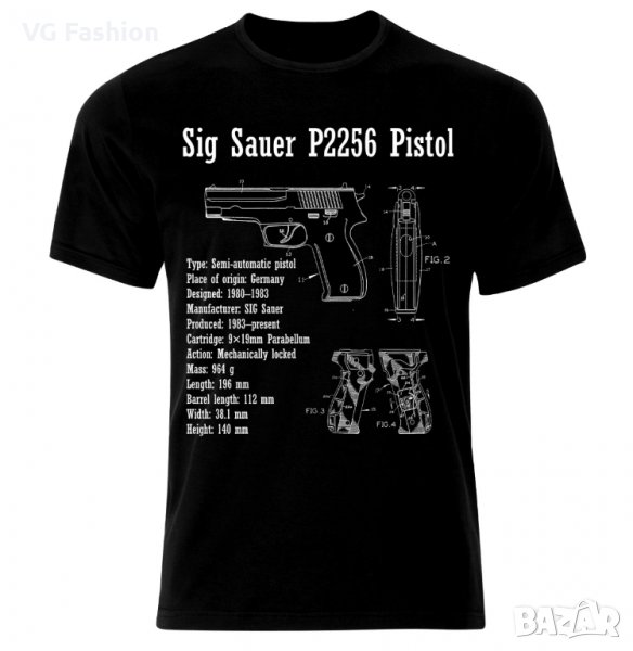 Мъжка Тениска Пистолет Sig Sauer Pistol Blueprint Patent Handgun Le Pistolet, снимка 1