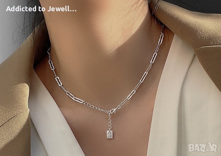 Тотална разпродажба - 50% Сребърно геометрично колие, снимка 1